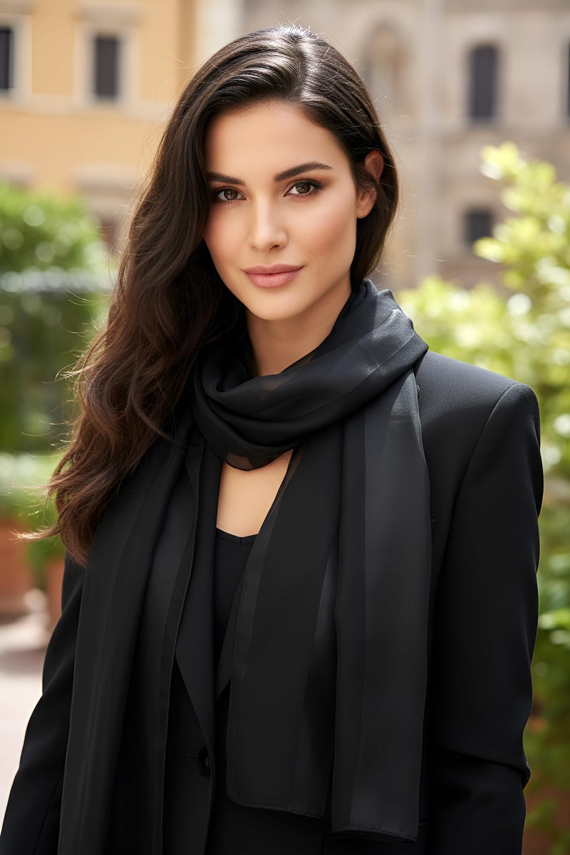 SERENITA Scarfs for women | lightweight soft silky scarves | 60" long satin chiffon stripe solid color neckerchief - Image 3